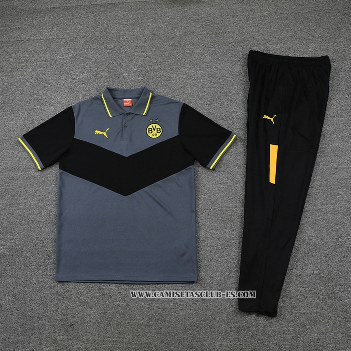 Conjunto Polo del Borussia Dortmund 22-23 Gris y Negro
